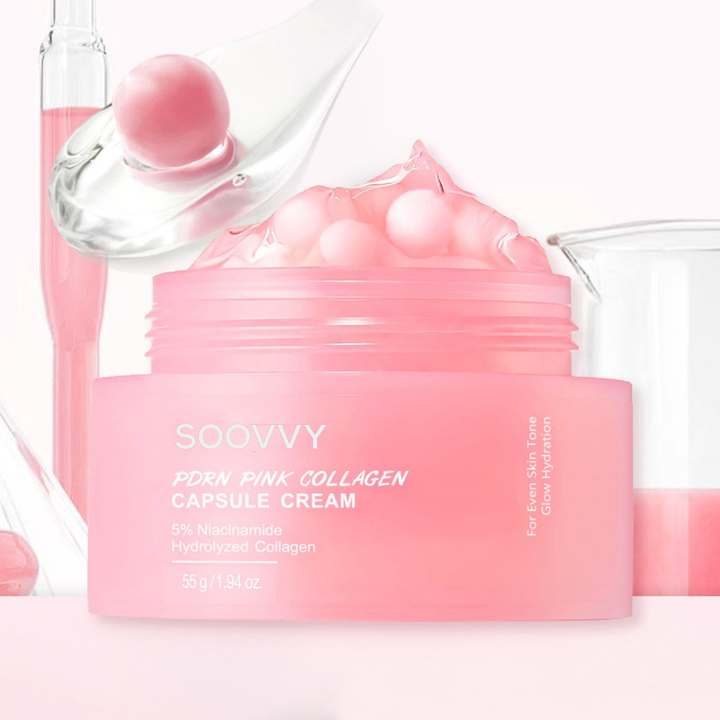 SOOVVY Pink Collagen Capsule Cream, Face Moisturizer, Lightweight Moisturizing Cream , Niacinamide for Uneven Skin Tone, Glow hydration, Korean Skin Care 1.94 oz