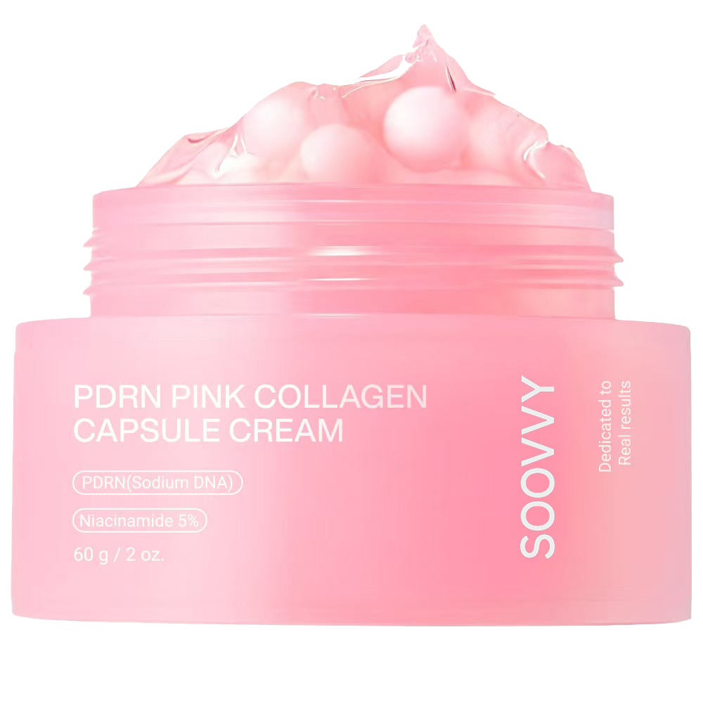 SOOVVY Pink Collagen Capsule Cream, Face Moisturizer, Lightweight Moisturizing Cream , Niacinamide for Uneven Skin Tone, Glow hydration, Korean Skin Care 1.94 oz