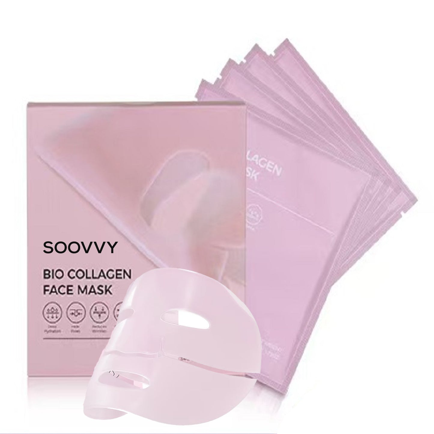 SOOVVY Bio-Collagen Real Deep Mask,PDRN Overnight Moisturizing Face Mask for Glow and Dewy Skin,Original Hydrating Vegan Collagen Face Mask,Korean Skincare,4ea