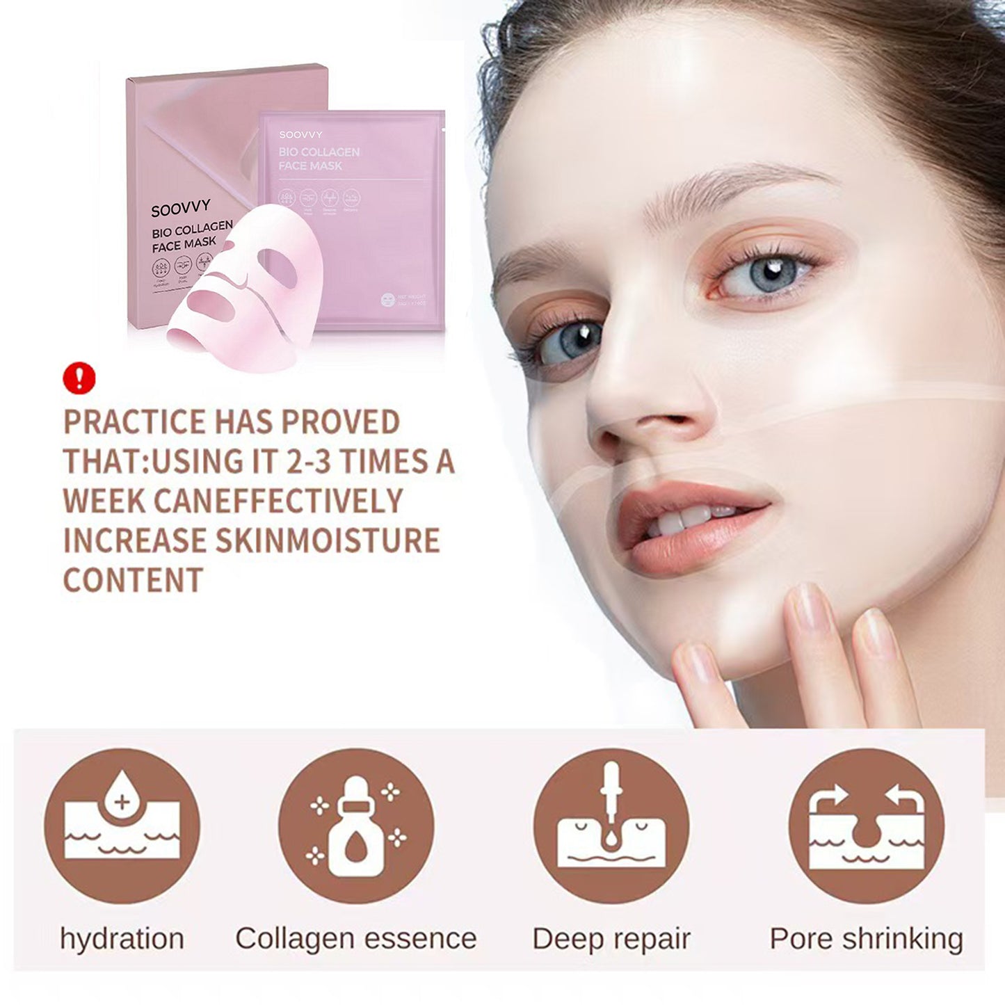 SOOVVY Bio-Collagen Real Deep Mask,PDRN Overnight Moisturizing Face Mask for Glow and Dewy Skin,Original Hydrating Vegan Collagen Face Mask,Korean Skincare,4ea