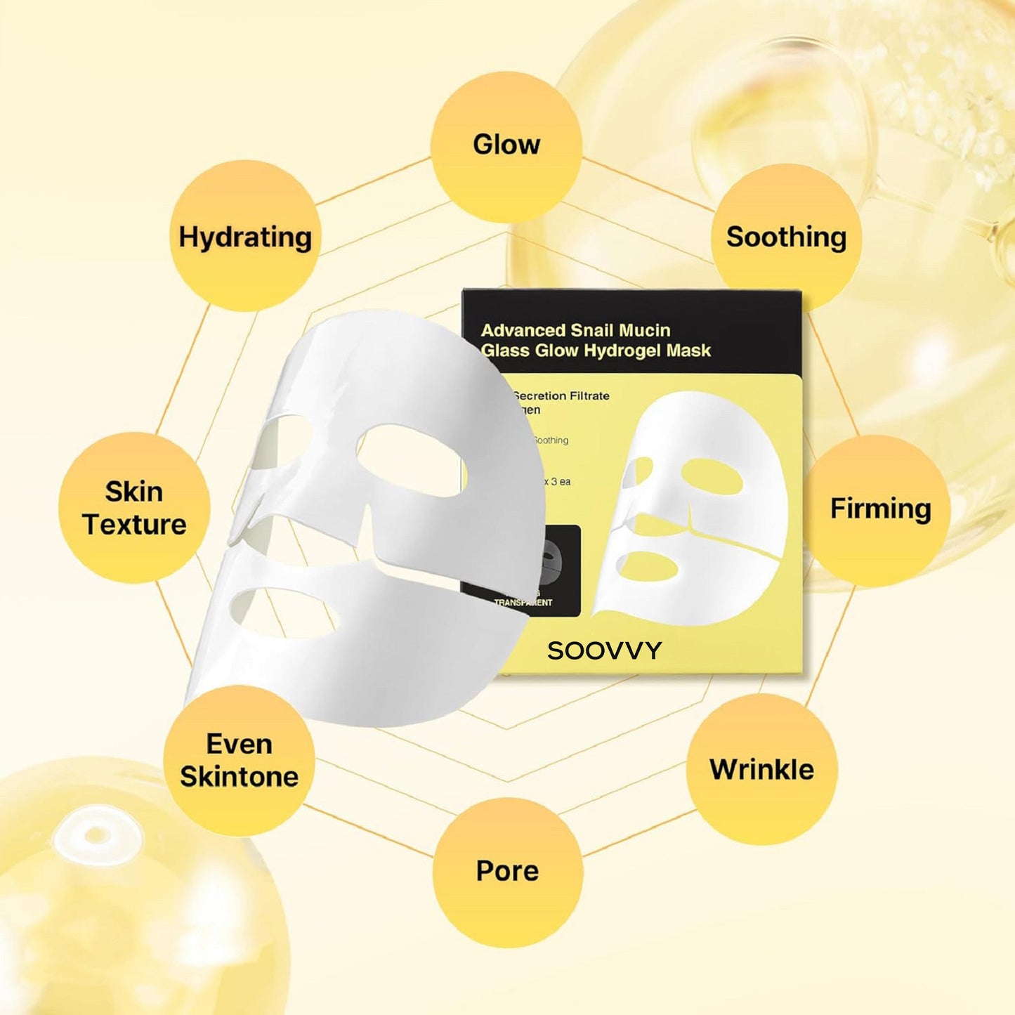 SOOVVY Advanced Skin Glass Glow Hydrogel Mask,Collagen Face Mask for Dry, Sensitive Skin,Hydrating Overnight Face Mask,Travel Essentials,Korean Skin Care,3ea