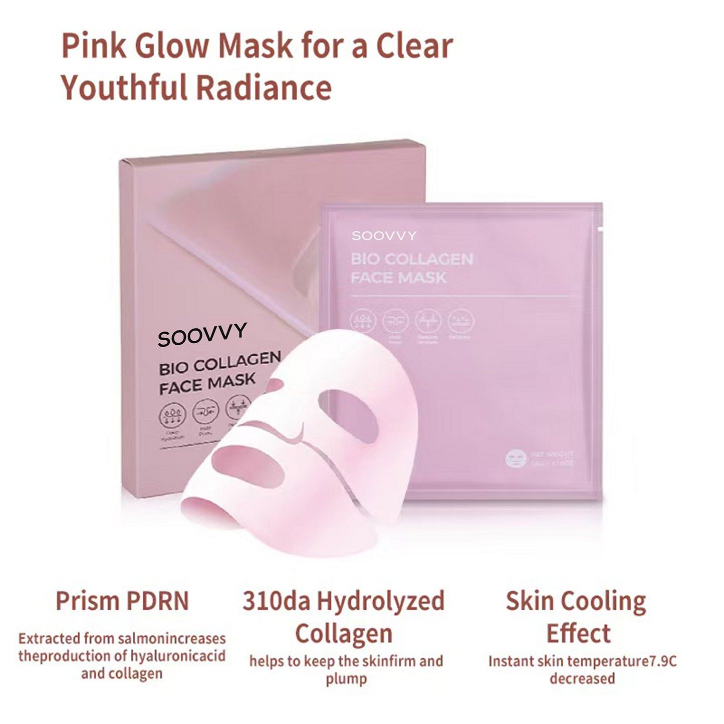 SOOVVY Bio-Collagen Real Deep Mask,PDRN Overnight Moisturizing Face Mask for Glow and Dewy Skin,Original Hydrating Vegan Collagen Face Mask,Korean Skincare,4ea
