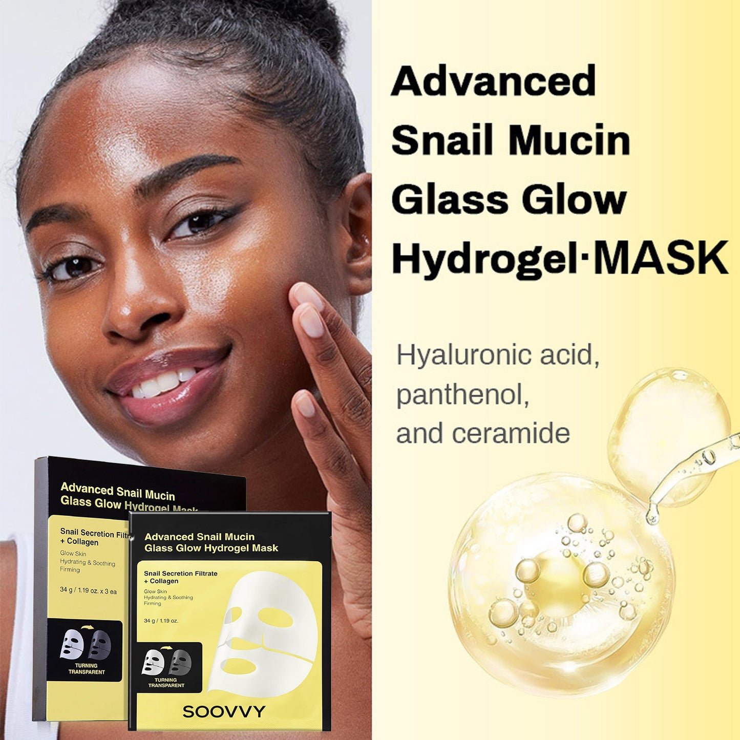 SOOVVY Advanced Skin Glass Glow Hydrogel Mask,Collagen Face Mask for Dry, Sensitive Skin,Hydrating Overnight Face Mask,Travel Essentials,Korean Skin Care,3ea