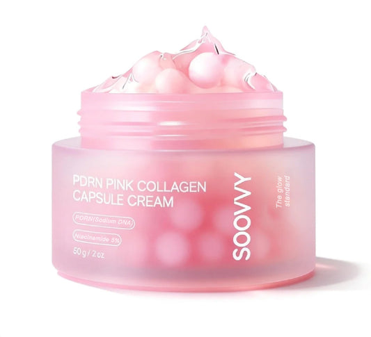 SOOVVY Pink Collagen Capsule Cream, Face Moisturizer, Lightweight Moisturizing Cream , Niacinamide for Uneven Skin Tone, Glow hydration, Korean Skin Care 1.94 oz