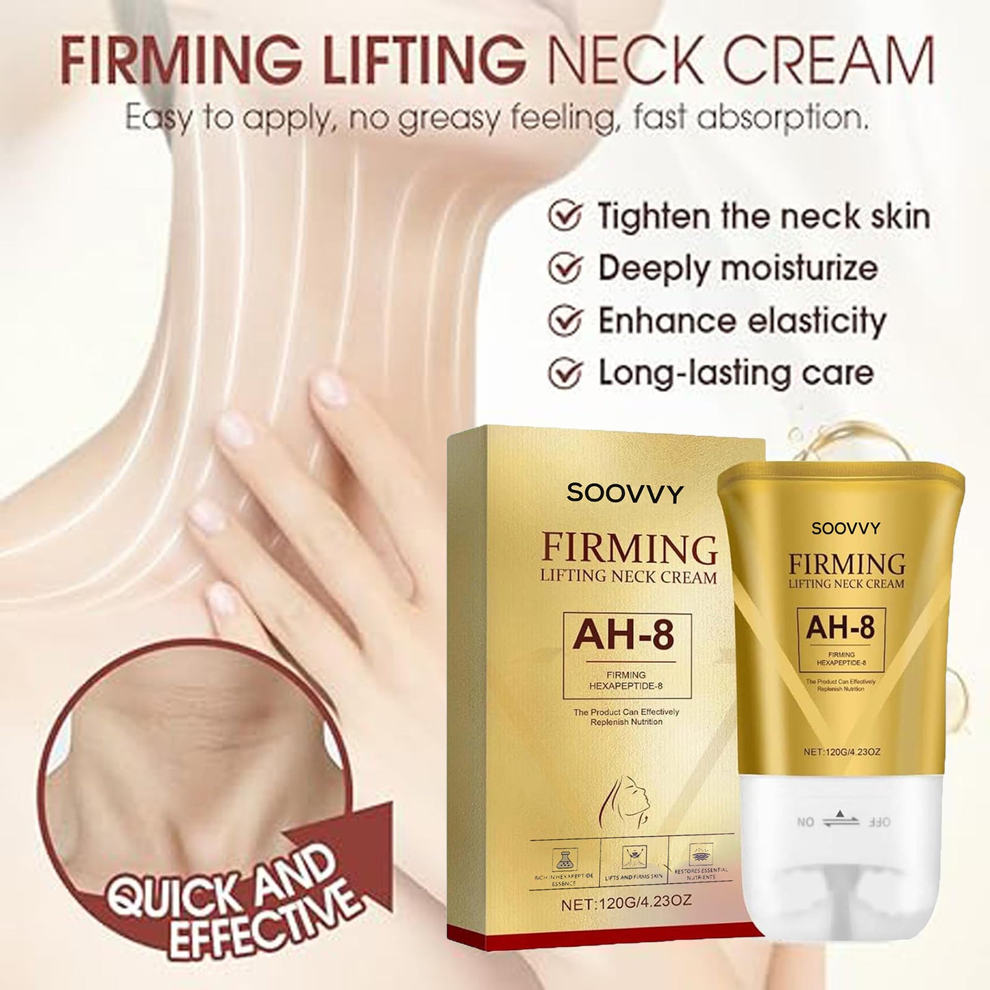 SOOVVY AH-8 Firming Neck Cream for Crepey Skin Body Care Comfort, Upgrade Neck Firming Cream with Roller, Moisturizing, Tightening Lotions Cosmetic Skin Body Care Repair,4.23 oz