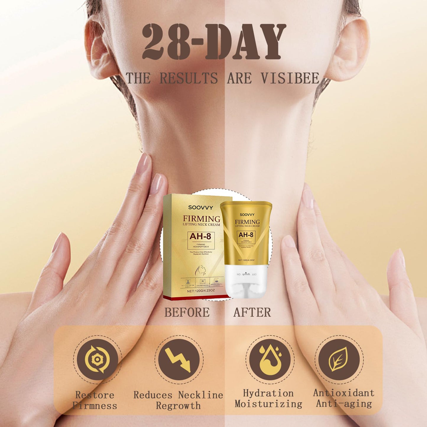 SOOVVY AH-8 Firming Neck Cream for Crepey Skin Body Care Comfort, Upgrade Neck Firming Cream with Roller, Moisturizing, Tightening Lotions Cosmetic Skin Body Care Repair,4.23 oz