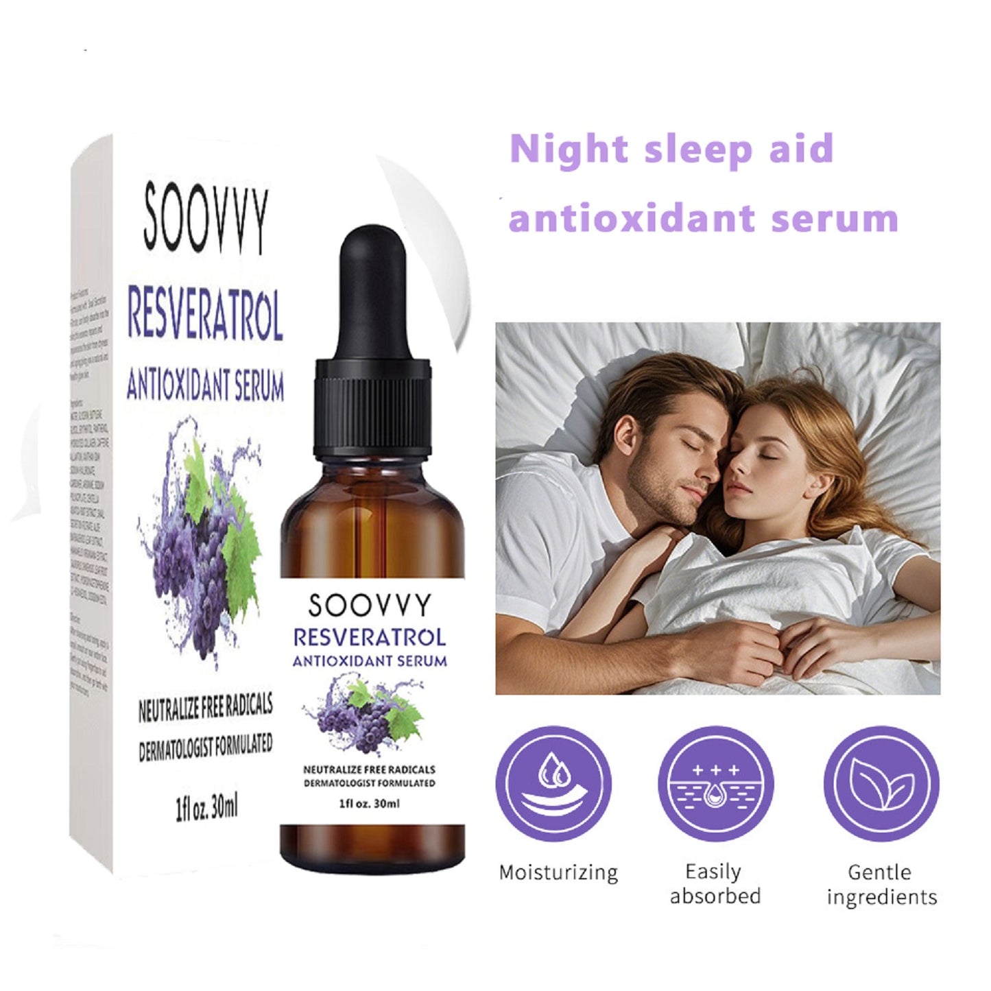 SOOVVY Natural Sleep Serum Grape Seed Magnesium & Lavender Oil ,Deep Hydration • Calming Sleep Aid • Skin Barrier Repair ,Korean Skincare, 1 fl oz