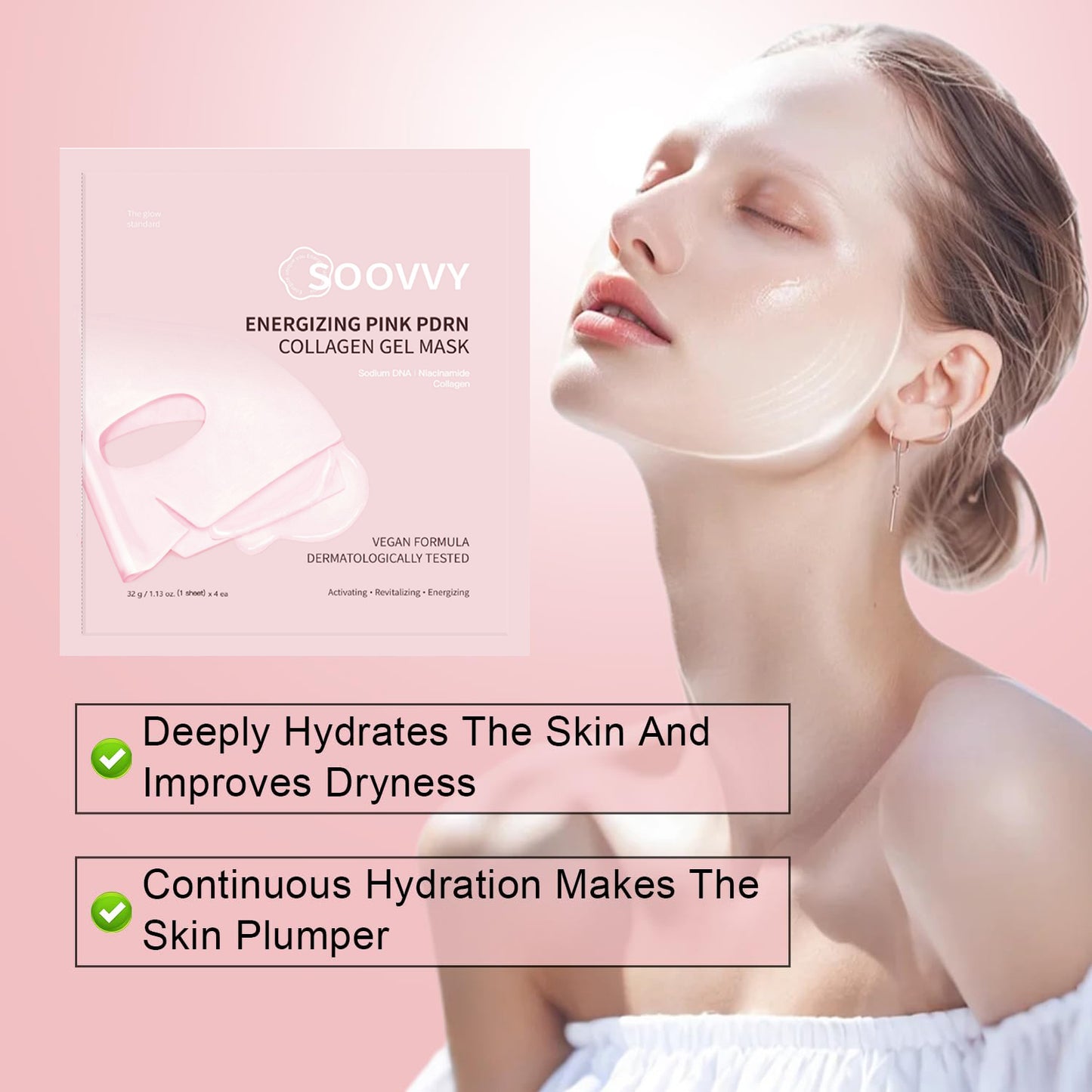 SOOVVY PDRN Pink Collagen Jelly Gel Mask，32g, 4ea