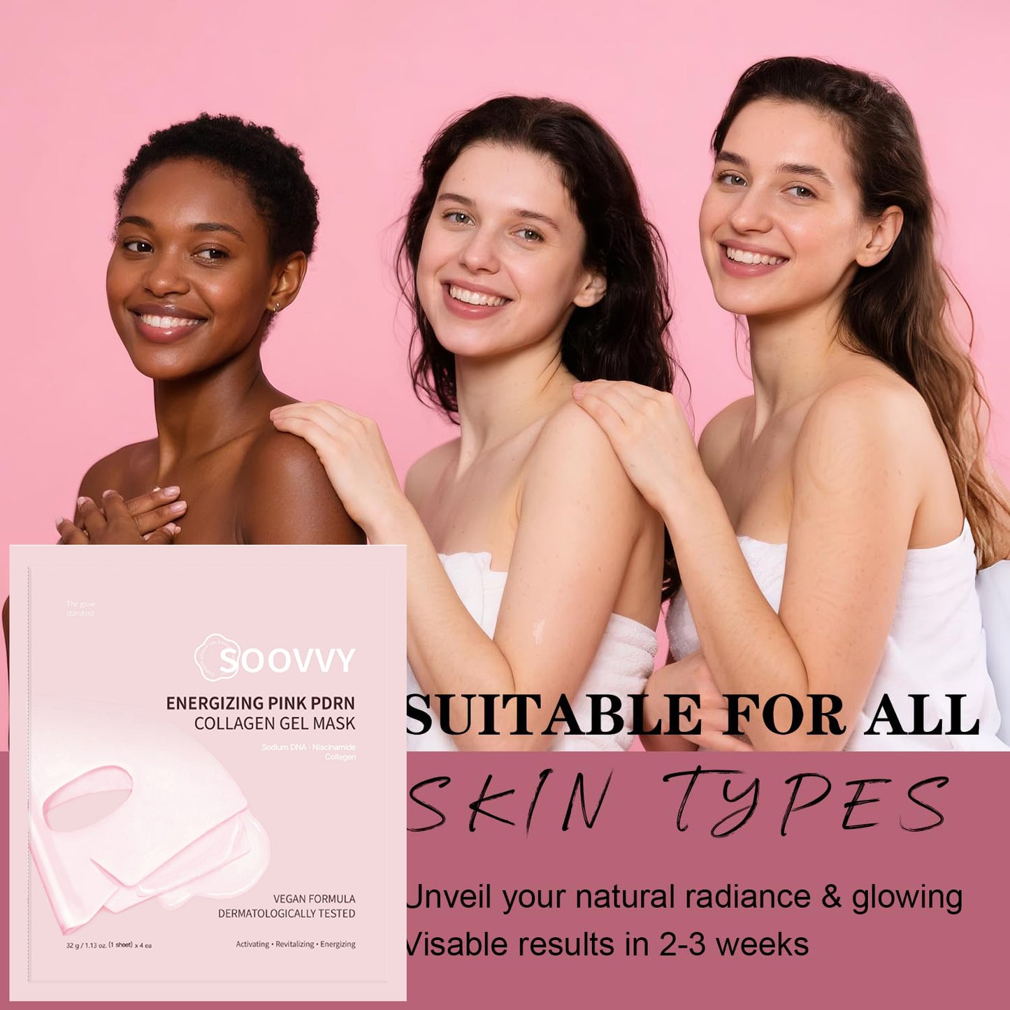 SOOVVY PDRN Pink Collagen Jelly Gel Mask，32g, 4ea